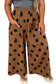 Brown Polka Dot Elastic Waist Wide Leg Plus Size Pants