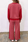 Red Color Block Plaid Patchwork Long Sleeve Pullover Wide Leg Pant Set