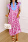 Pink Floral Print Color Block Patchwork V Neck Short Sleeve Midi Dress