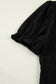 Black Solid Color Textured Notched Neck Puff Sleeve Blouse