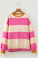 Pink Stripe Striped Colorblock Texture Drop Shoulder Sweater