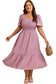 Pink Plus Size Swiss Dot Short Sleeve Smocked High Waist Flowy Midi Dress