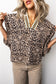 Leopard Contrast Trim V Neck Half Sleeve Western Dolman Blouse