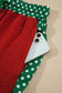 Red Cozy Ribbed Patchwork Polka Dot Trim Long Sleeve 2pcs Pant Set