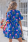 Blue V Neck Short Sleeve Loose Flower Dress