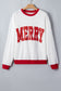 Beige Color Block Trim Merry Slogan Pullover Sweatshirt