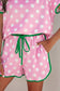 Pink Polka Dot Contrast Edge Casual Short Set