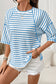 Pink Stripe Textured Knit Split Hem Half Sleeve Loose Top
