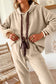Dark Khaki Leopard Drawstring Pullover Hoodie and High Waist Pants Corduroy Suit