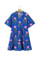 Blue V Neck Short Sleeve Loose Flower Dress