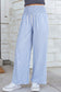 Black Stripe Shirred High Waist Loose Summer Pants