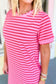 Rose Stripe Striped Short Sleeve Scalloped Trim Side Slit T-Shirt Dress