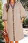 Khaki Stripe Square Button Leopard Trim Loose Bracelet Sleeve Shirt Dress