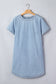 Sky Blue Stripe Buttoned Back T-Shirt Denim Mini Dress