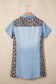 Leopard Patchwork Colorblock Shirt Collar Mini Dress