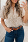 Iceland Blue Floral Textured Jacquard Puff Sleeve Blouse