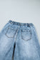 Beau Blue Frayed Studded Detail Wide Leg Pocketed Jeans