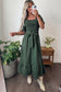 Green Plaid Square Neck Shirred High Waist Ruffle Hem Dress