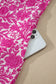 Pink Floral Print Color Block Patchwork V Neck Short Sleeve Midi Dress