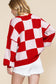 Dark Brown Checkered Bishop Sleeve Sweater