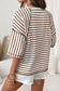 Pink Stripe Textured Knit Split Hem Half Sleeve Loose Top