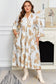 Khaki Patterned Ruffled Sleeve Half Placket Tiered A-line Plus Size Long Dress
