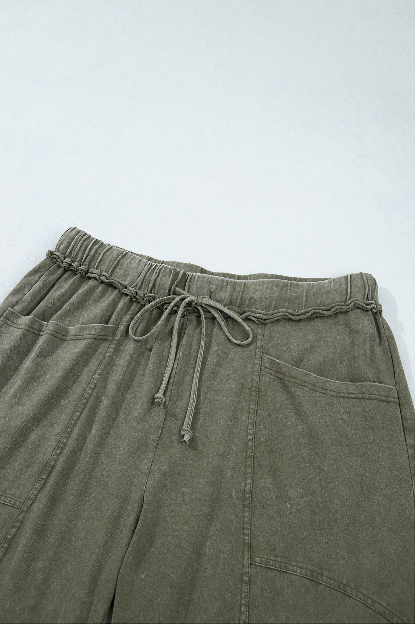 Jungle Green Mineral Wash Seam Detail Flare Leg Drawstring Pants