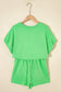 Green Solid Color Puffy Loose Top Drawstring Shorts 2pcs Outfit
