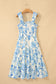 Sky Blue Ruffled Straps Smocked High Waist Floral Maxi Dress