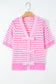 Green Stripe Short Sleeve Knit V Neck Bow Knot Sweater