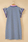 Dark Blue Striped Shift Dress Colorblock V Neck Short Sleeve Casual Summer