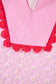 Pink Eyelet Embroidered Flower Texture Contrast Lace Trim Flutter Sleeve Blouse