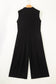 Black Half Buttons Sleeveless Wide Leg Textured Jumpsuit