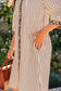 Khaki Stripe Square Button Leopard Trim Loose Bracelet Sleeve Shirt Dress