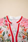 Pink Color Block Floral Print Contrast Trim V Neck Ruffle Hem Mini Dress