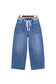 Beau Blue Solid Patchwork Grommet Tie Waist Loose Ankle-Length Jeans