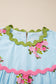 Sky Blue Floral Printed Contrast Ricrac Detail Bubble Sleeve Dress