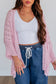 Old Rose Drop Shoulder Crochet Knit Open Front Cardigan