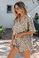 Khaki V Neck Collar Leopard Printed 2pcs Short Set