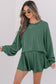 Jet Stream Corded Lantern Sleeve Top High Waist Ruffled Mini Skort Set