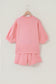 Gossamer Pink Scalloped V Neck Dolman Oversize Top Drawstring Short Set