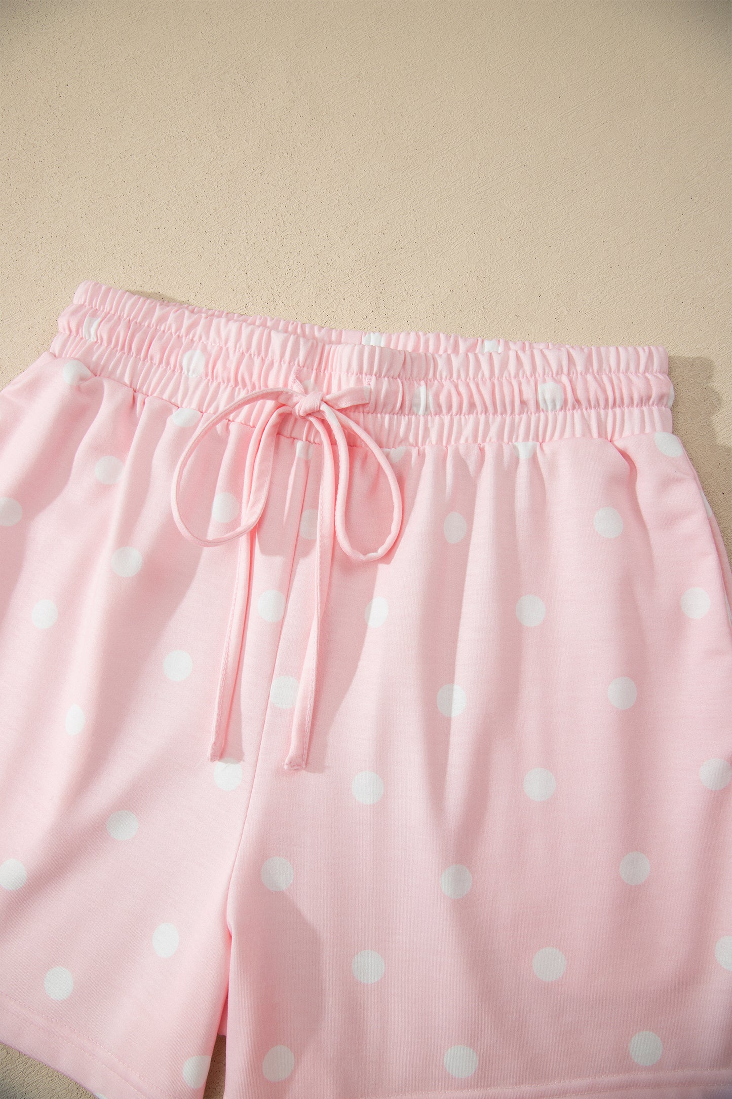 White Exposed Seam Detail Polka Dot Loose Tee Drawstring Shorts Set
