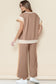Strawberry Pink Color Block Detail Casual Two-piece Set