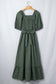 Green Plaid Square Neck Shirred High Waist Ruffle Hem Dress