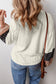 Beige Floral Patchwork Textured Knit Drawstring V Neck Blouse