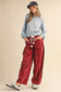 Racing Red Elastic Waist Drawstring Corduroy Casual Pants