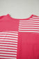 Pink Stripe Color Block Patchwork Drop Shoulder Long Sleeve Tunic Top
