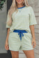 Rose Stripe Drop Shoulder Boxy Casual Terry Short Set