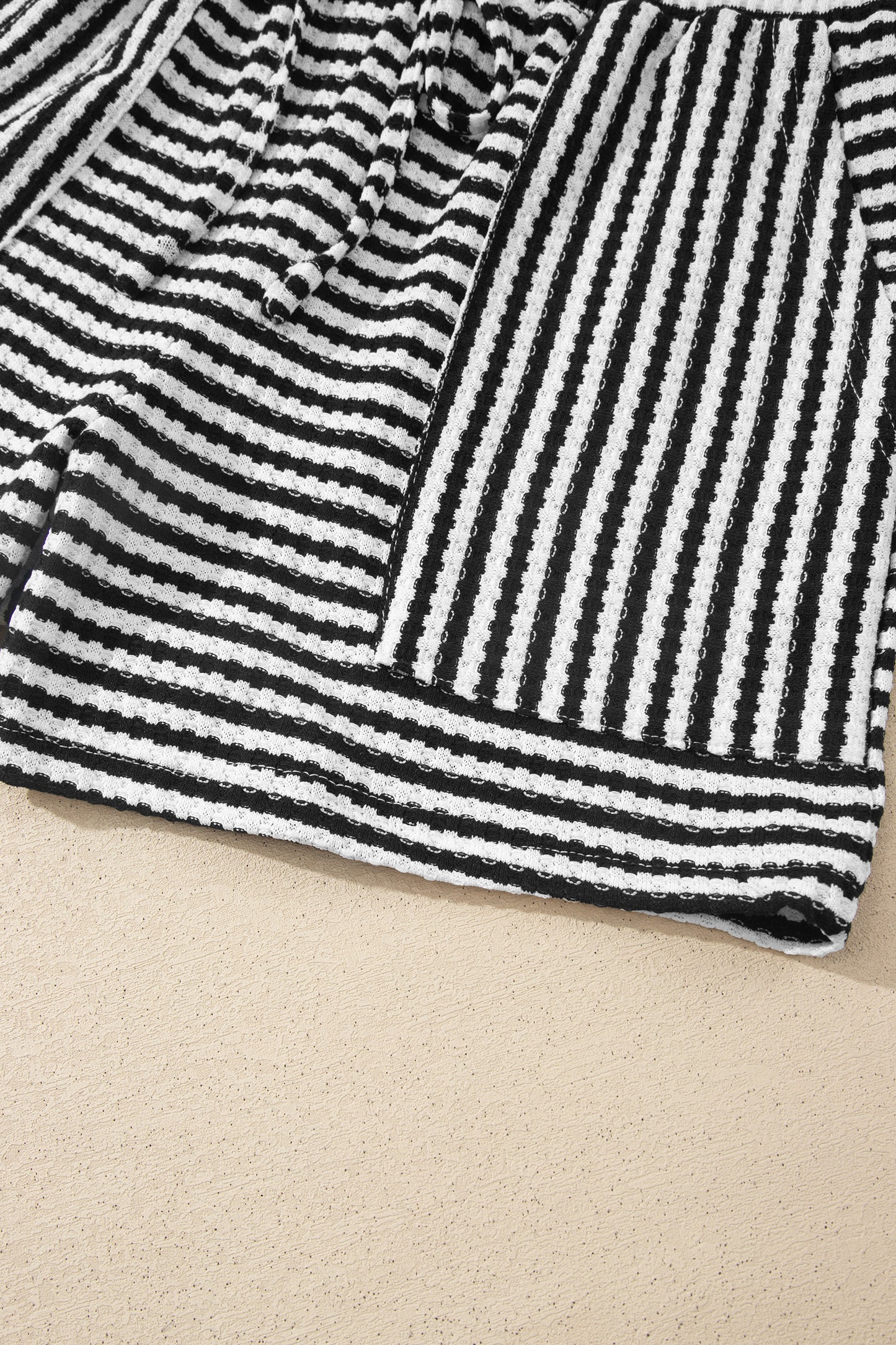 Brown Stripe Breathable Textured Knit Short 2pcs Set