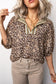 Leopard Contrast Trim V Neck Half Sleeve Western Dolman Blouse